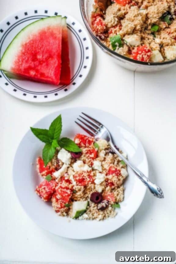 Greek Couscous Salad with Watermelon and Feta | katieatthekitchendoor.com
