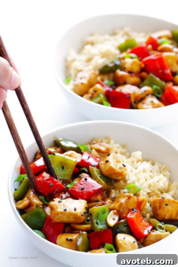 Fiery Peanut Kung Pao Chicken 3 Kung Pao Chicken is incredibly versatile, allowing for substitutions like shrimp, beef, or tofu, and a variety of vegetables to suit any taste.
