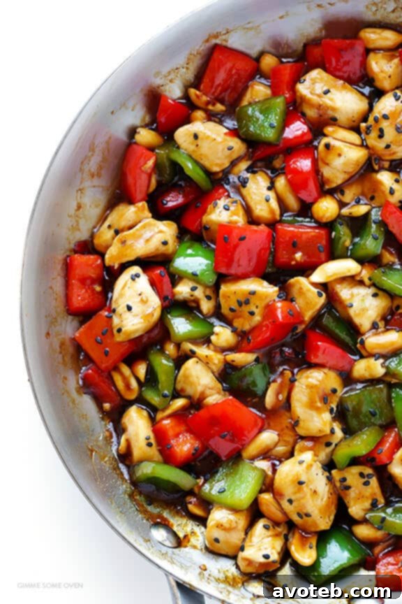 Fiery Peanut Kung Pao Chicken 4 The secret to an authentic Kung Pao Chicken lies in using whole dried red chiles, which impart a unique flavor and customizable heat.