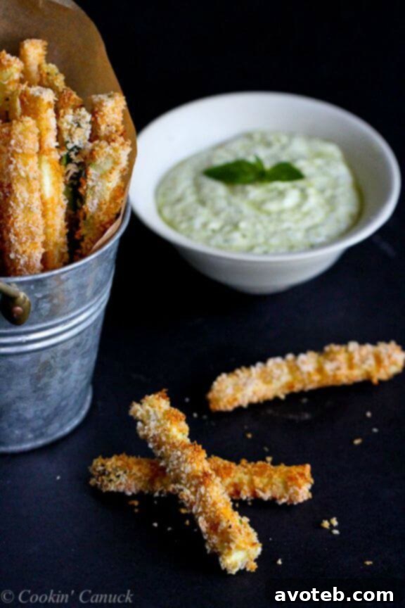 Baked Zucchini Fries with Pesto Yogurt Dipping Sauce
