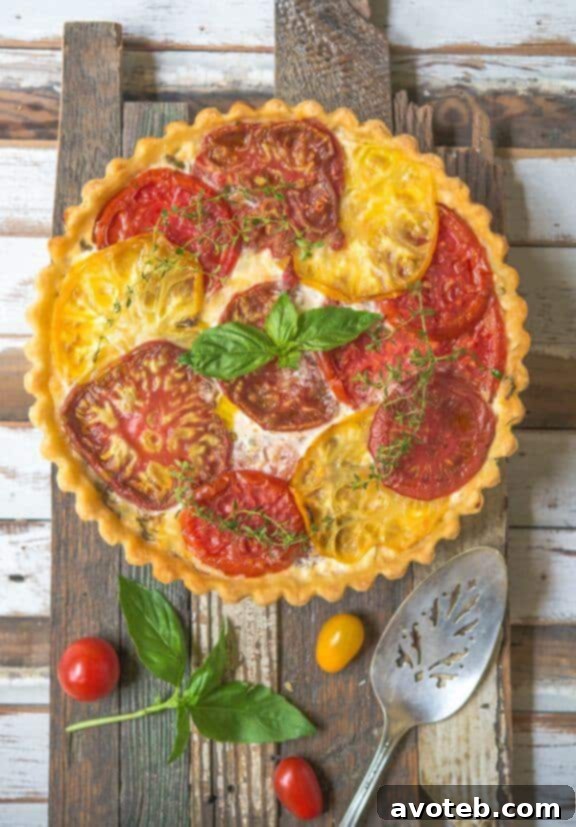Tomato Pie with Basil and Gruyere Cheese, a savory and comforting Southern classic, perfect for any meal.