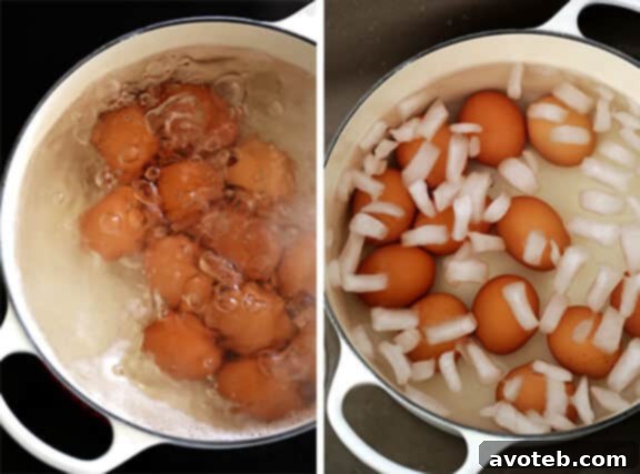 How to Craft Original English Titles 5 Hard Boiled Eggs 11 - The process of bringing water to a rolling boil for perfectly cooked eggs.