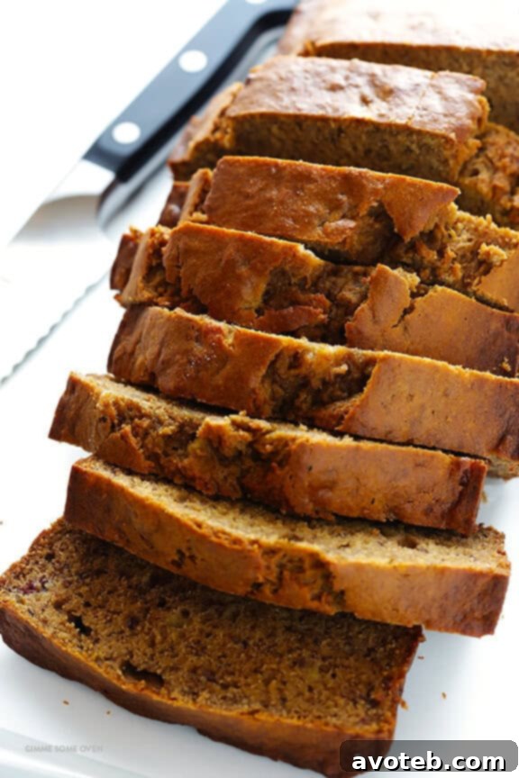 Whole loaf of healthy banana bread, ready for slicing.