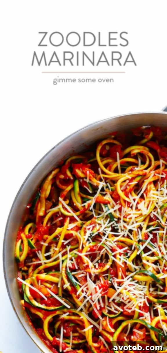 A beautifully plated bowl of Zoodles Marinara, showcasing the vibrant zucchini noodles and rich tomato sauce, ready to be enjoyed.