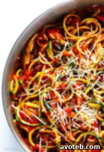 Zoodles Marinara (Zucchini Noodles with Chunky Tomato Sauce)