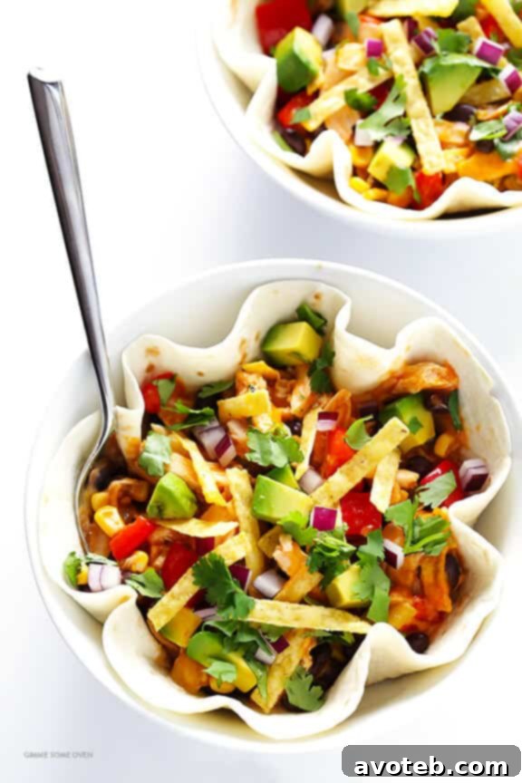 Flour tortillas pressed into serving bowls for enchilada skillet