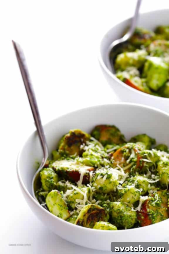 Delicious Gnocchi with Brussels Sprouts, Chicken Sausage, and Homemade Kale Pesto