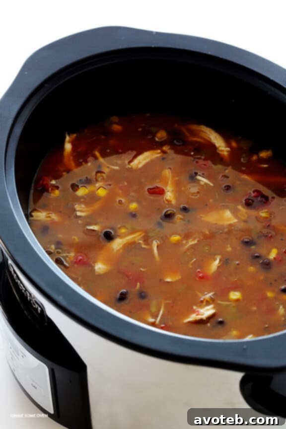 Crockpot Chicken Tortilla Soup 4 Slow Cooker Chicken Tortilla Soup -- this delicious recipe takes 10 minutes to prep, and then your crock pot does the rest! (It is also naturally gluten-free.) | gimmesomeoven.com