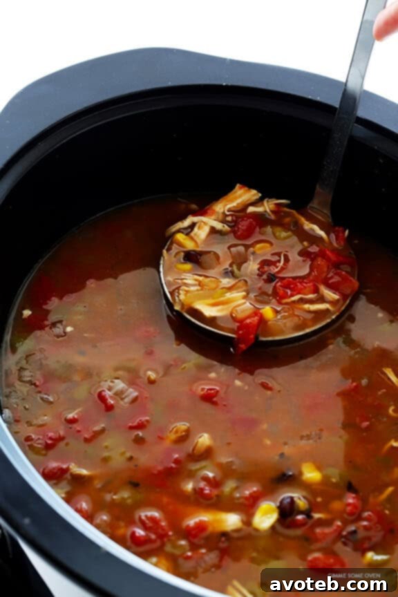 Crockpot Chicken Tortilla Soup 5 Slow Cooker Chicken Tortilla Soup -- this delicious recipe takes 10 minutes to prep, and then your crock pot does the rest! (It is also naturally gluten-free.) | gimmesomeoven.com