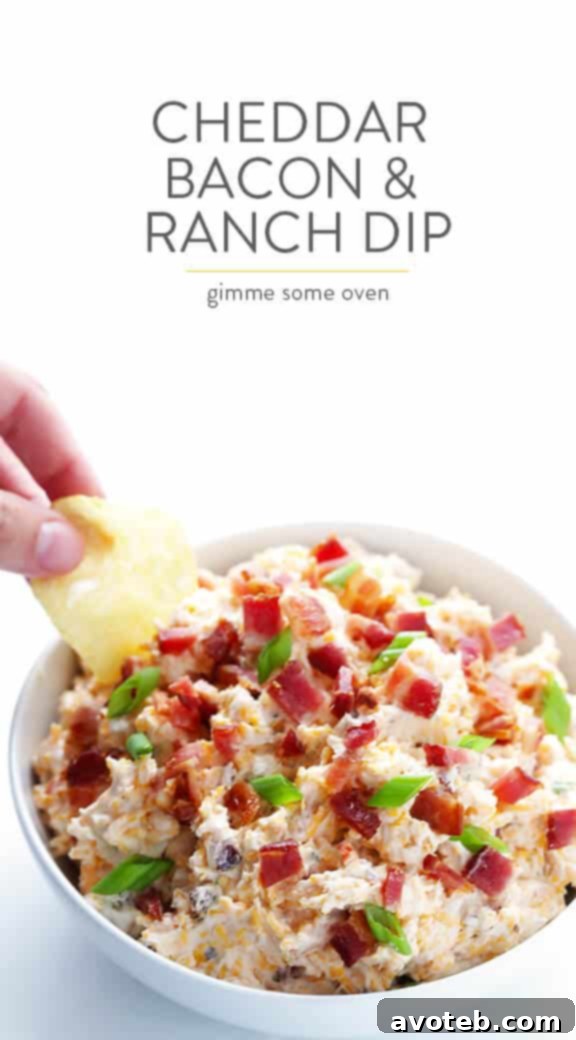 5-Minute Cheddar Bacon Ranch Dip Recipe -- easy to make with just 6 simple ingredients, and SO good! | gimmesomeoven.com