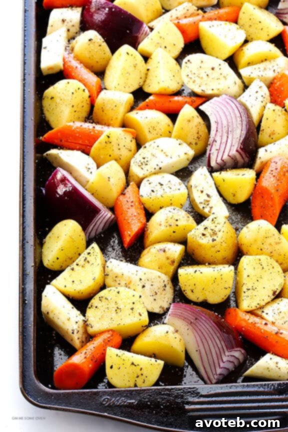 Close-up of Roasted Root Vegetables on a Baking Sheet