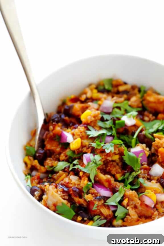 BBQ Chicken Quinoa Casserole, garnished and ready to serve.