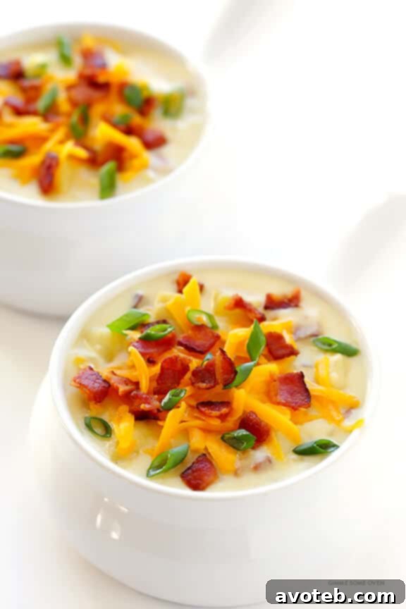 Velvety Slow Cooker Potato Soup 7 Slow Cooker Potato Soup -- so delicious, and made extra-easy in the crock pot! | gimmesomeoven.com