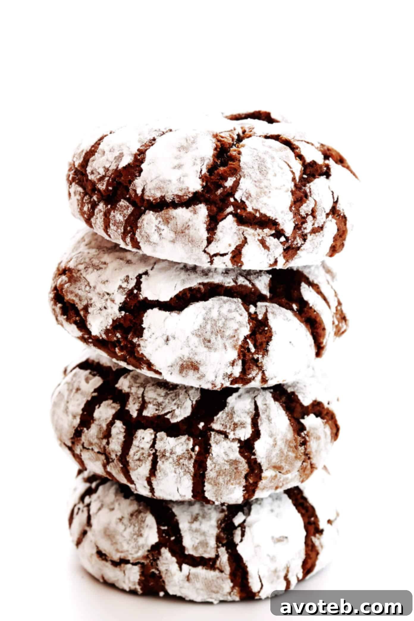 A beautiful stack of freshly baked Chocolate Crinkle Cookies.