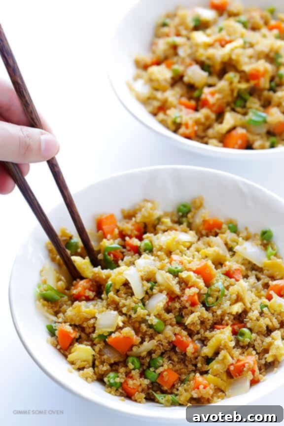 Quinoa Fried "Rice" -- all of the great flavors of fried rice, made with protein-packed quinoa instead of rice! | gimmesomeoven.com