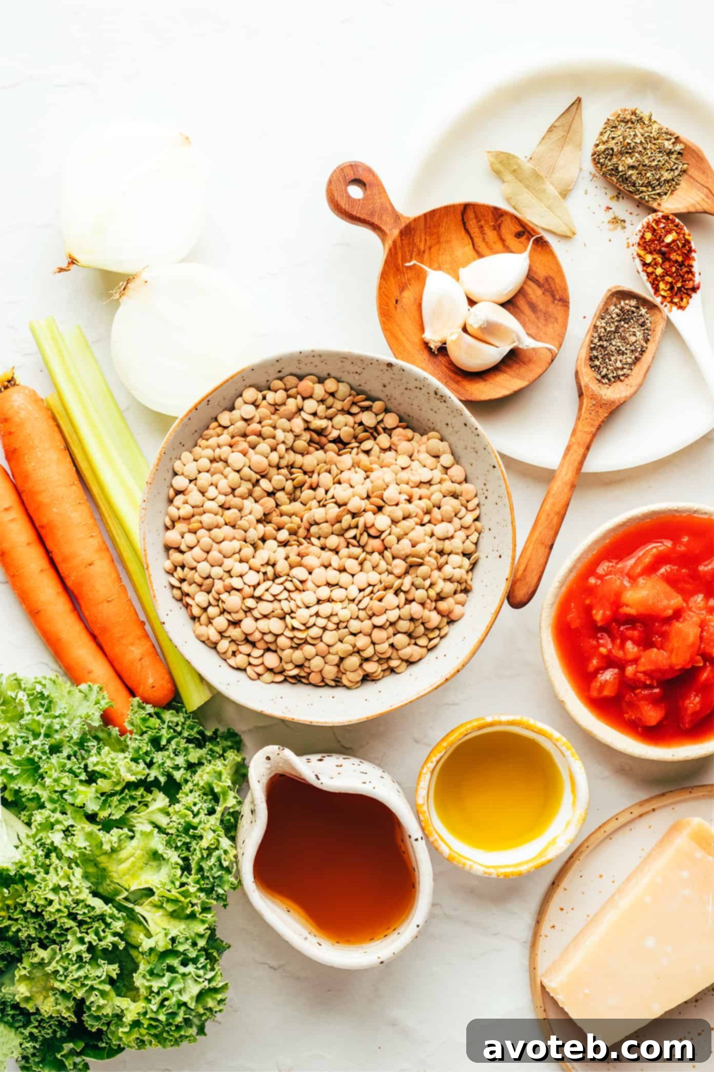 Fresh Ingredients for Authentic Italian Lentil Soup