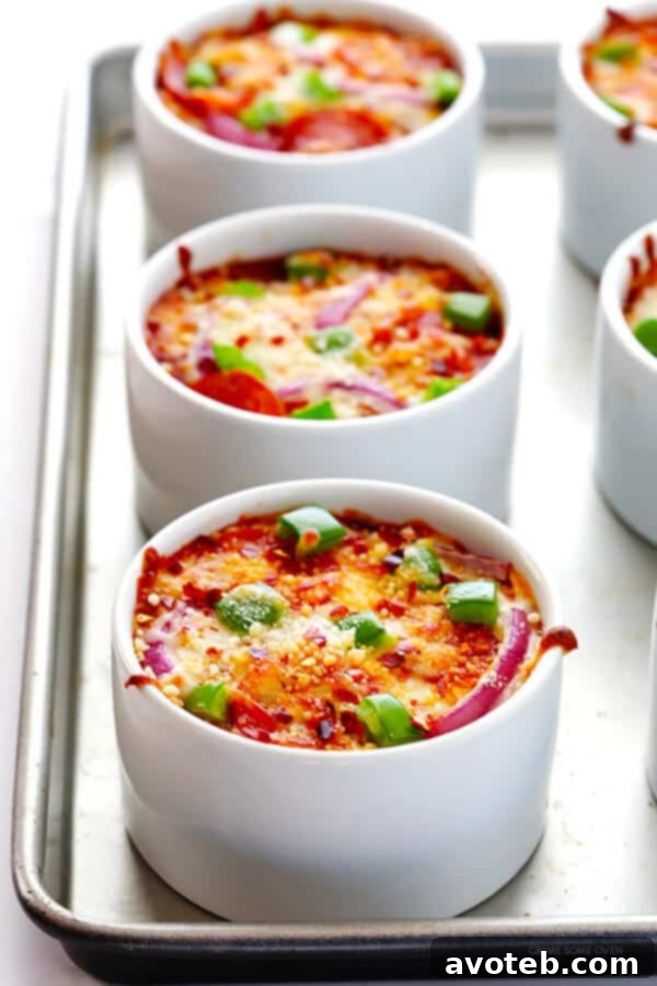 Quinoa Pizza Power Bowls 5 Finished Quinoa Pizza Bowls with Melted Golden Cheese