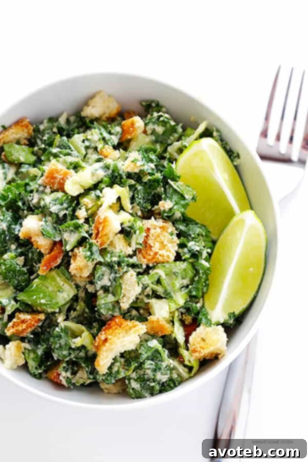 Lighter Kale Caesar Salad with Zesty Lime Dressing