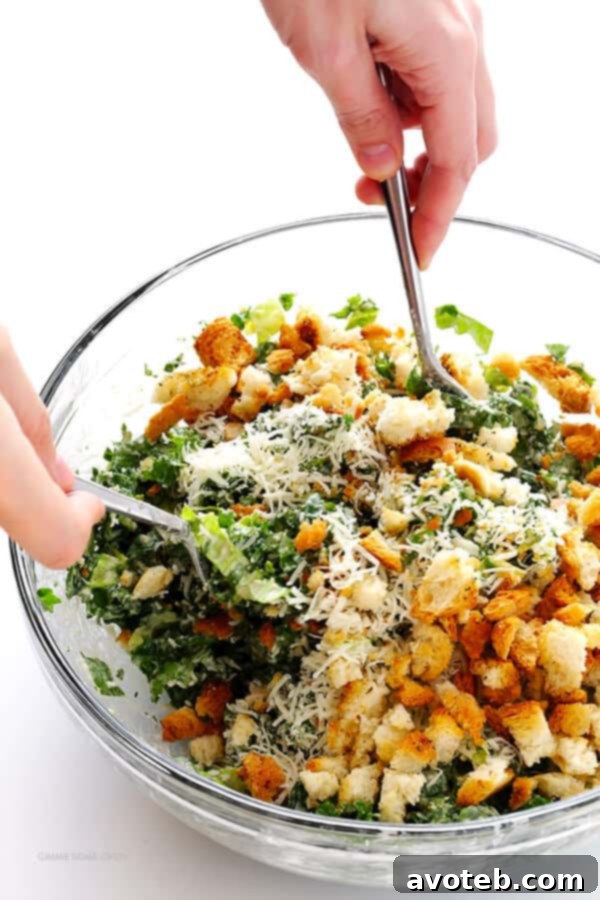 Process of making crunchy, homemade croutons for a Kale Caesar Salad