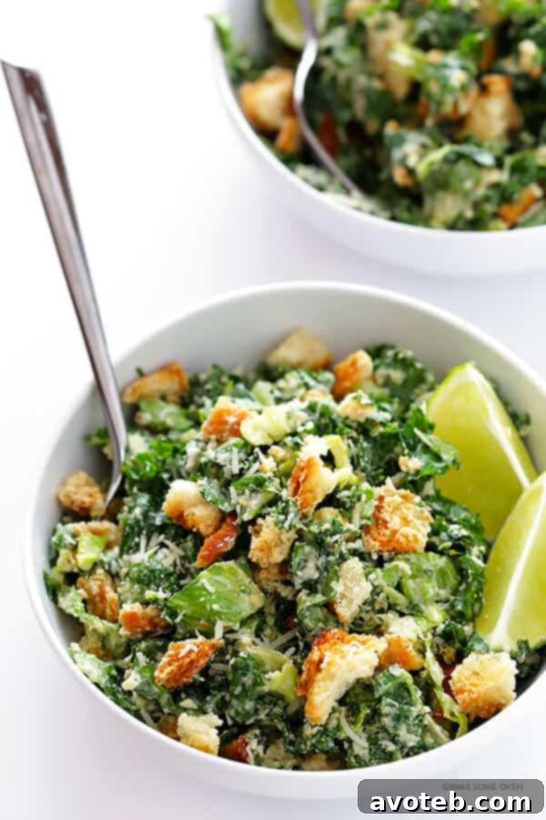 Enjoying a fresh and healthy Kale Caesar Salad with homemade lime dressing
