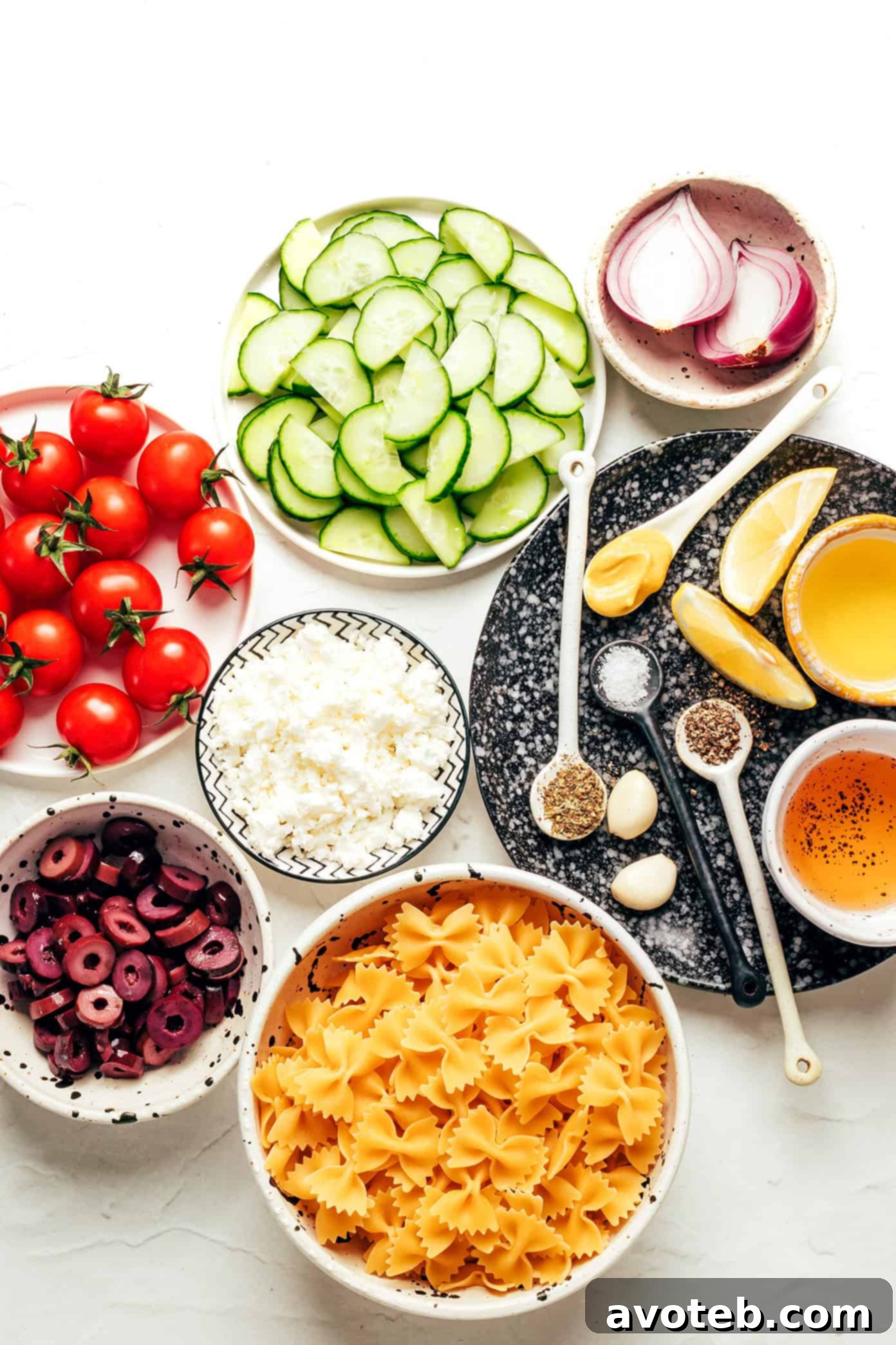 Close-up of Mediterranean Pasta Salad in a bowl
