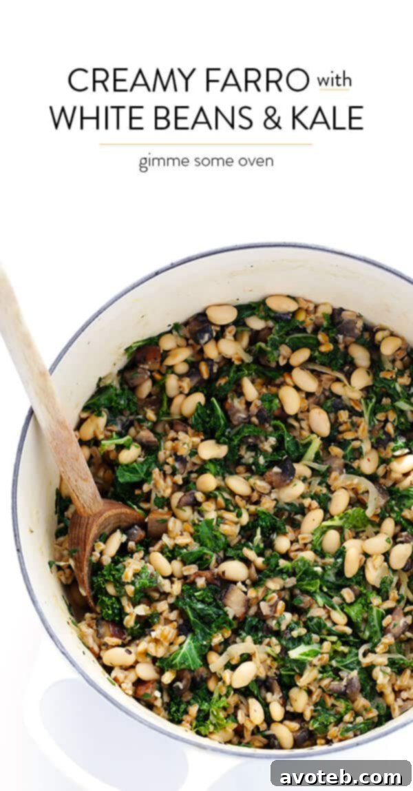 Creamy Farro with White Beans and Kale - Overhead View