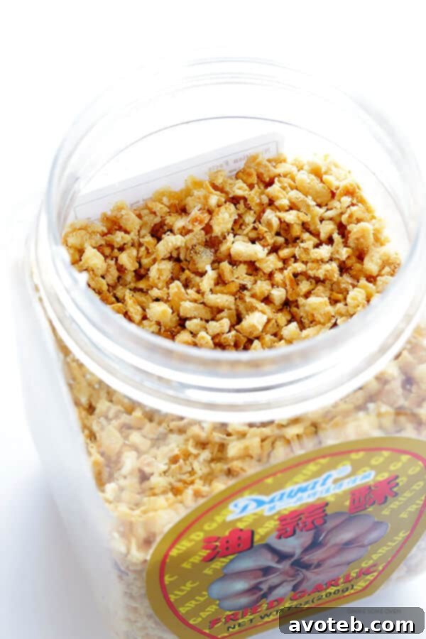 Crispy fried garlic, a delicious optional topping for Pad See Ew, adding crunch and intense flavor.
