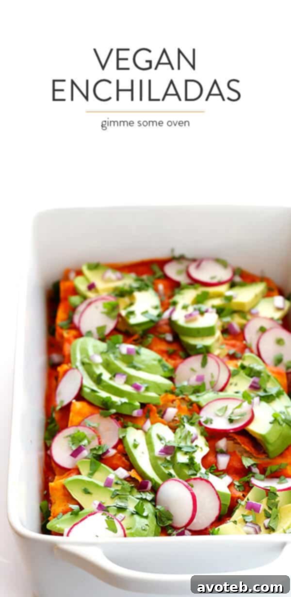Ultimate Vegan Enchiladas 9 A close-up of a plate of delicious vegan enchiladas with fresh toppings.