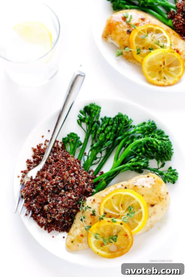 Close-up of baked lemon chicken breast ready to be served