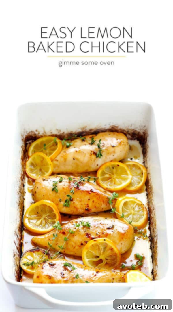 Final plated image of baked lemon chicken with a focus on its tenderness