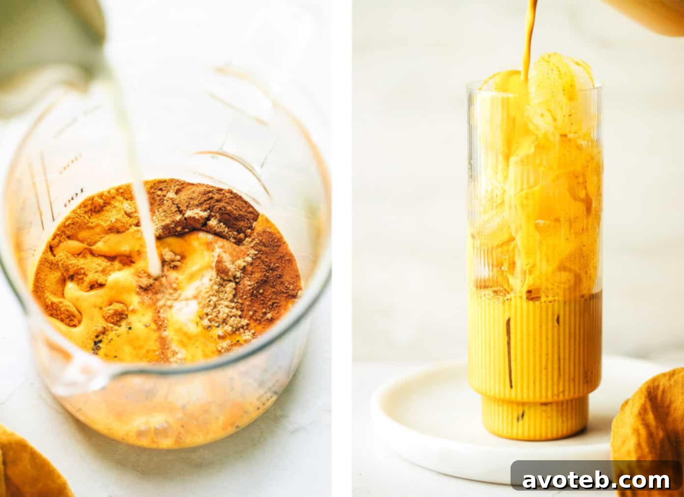 A glass of iced golden milk with a straw, ready to be enjoyed.
