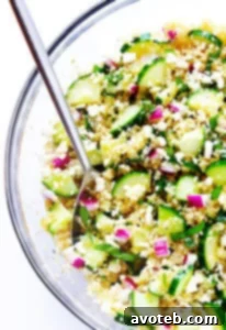 Vibrant Quinoa Cucumber Medley 8 Cucumber Quinoa Salad, a refreshing and healthy dish with quinoa, cucumber, feta, basil, and lemon vinaigrette.