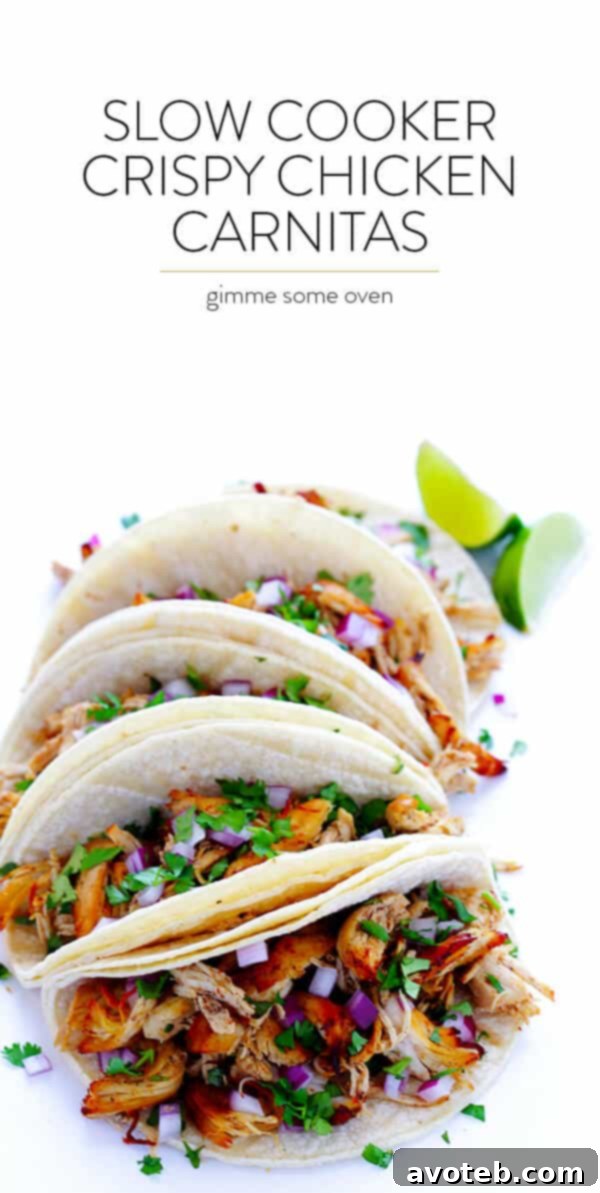 A generous serving of Slow Cooker Crispy Chicken Carnitas, glistening and ready to eat.