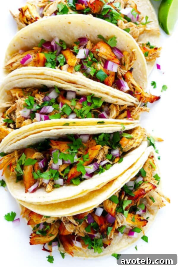 Final plated crispy chicken carnitas dish with lime