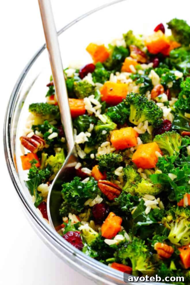 Autumn Kale Salad with Sweet Potatoes, Broccoli and Brown Rice -- a hearty, easy dinner made with my favorite fall flavors! | gimmesomeoven.com