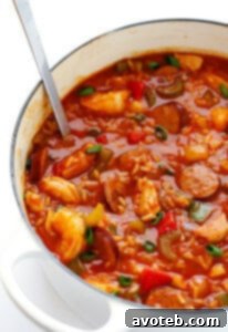 Hearty Jambalaya Soup with shrimp, chicken, and Andouille sausage - a comforting and flavorful one-pot meal