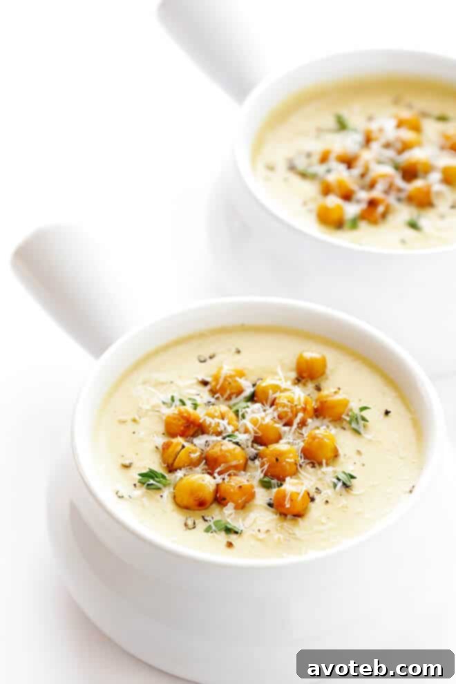 Velvety Cauliflower Indulgence 8 This Creamy Cauliflower Soup recipe is comfort food you can feel GOOD about. It's made with healthier ingredients, it's quick and easy to make, and it is so comforting and tasty. | gimmesomeoven.com (Vegan | Gluten-Free)