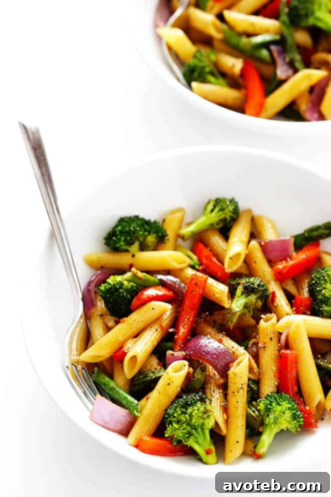 The complete Balsamic Veggie Pasta, with all ingredients combined and lightly sautéed, creating a harmonious and flavorful dish.
