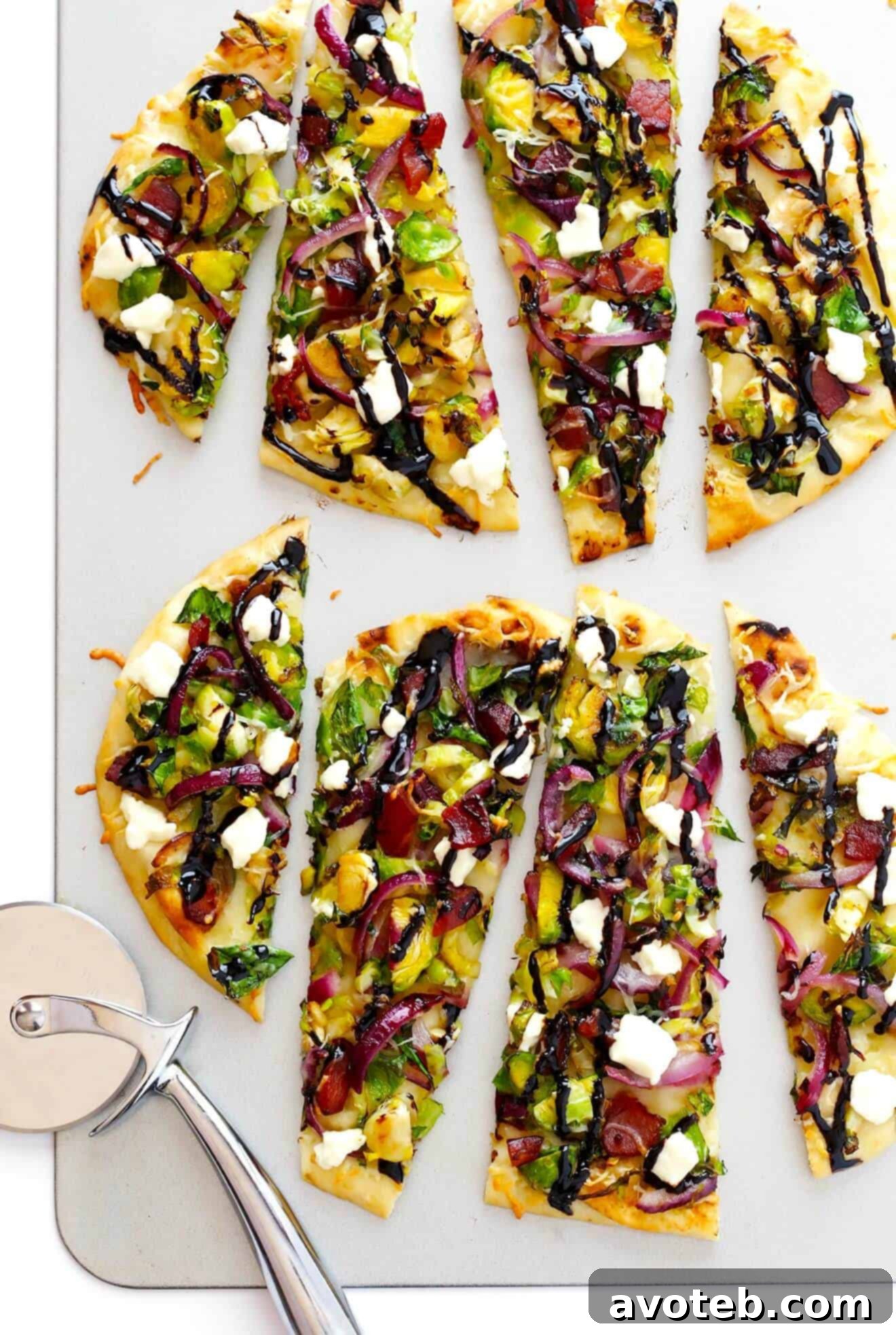 Brussels Sprouts, Bacon and Balsamic Flatbread Pizzas - a delightful, quick, and flavorful recipe perfect for any meal.