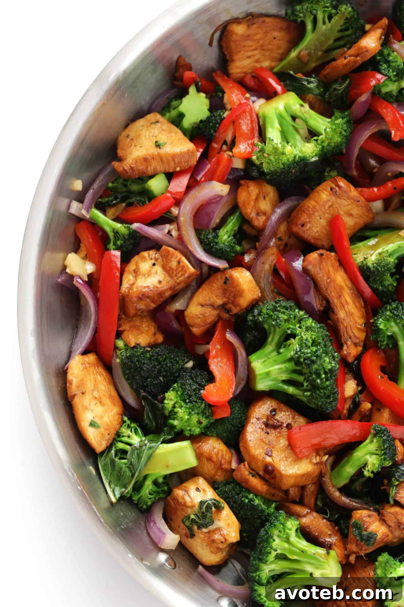 Speedy Thai Basil Chicken Stir-Fry 5 This Thai Basil Chicken recipe is packed with bold flavors, an abundance of fresh vegetables, and tender chicken, creating a perfect quick and easy dinner idea.