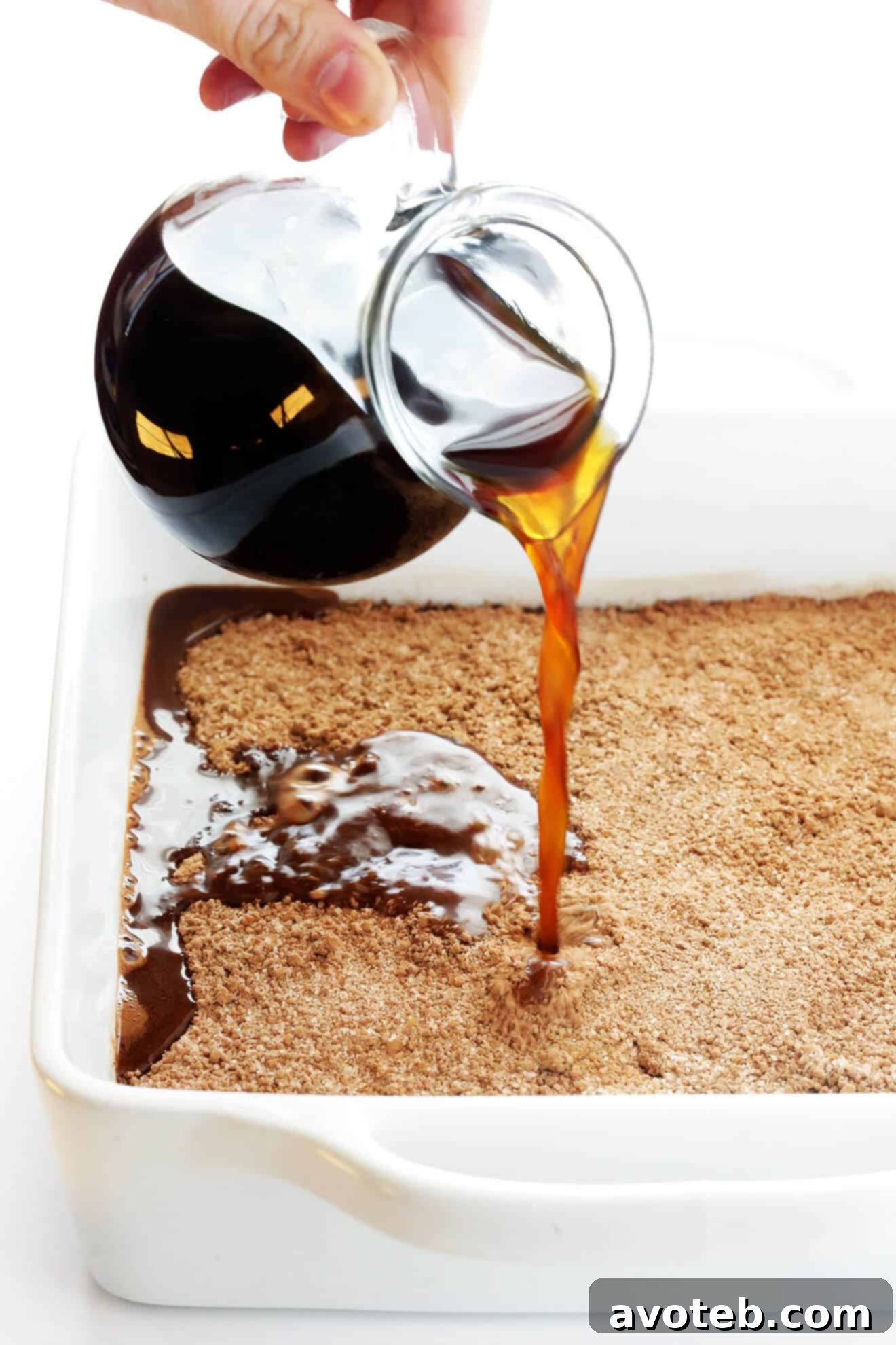 Velvet Avocado Chocolate Fudge Cake 4 Pouring hot coffee over the dry mixture is the secret to creating the molten fudge layer in this Chocolate Avocado Hot Fudge Cake.