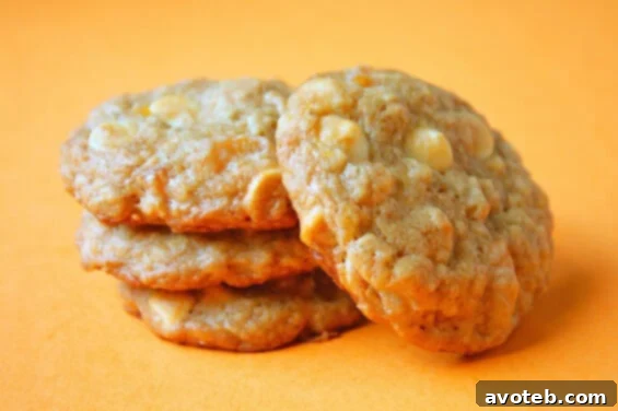 Oatmeal Apricot White Chocolate Cookies Chewy oatmeal cookies generously studded with sweet dried apricots and creamy white chocolate chips