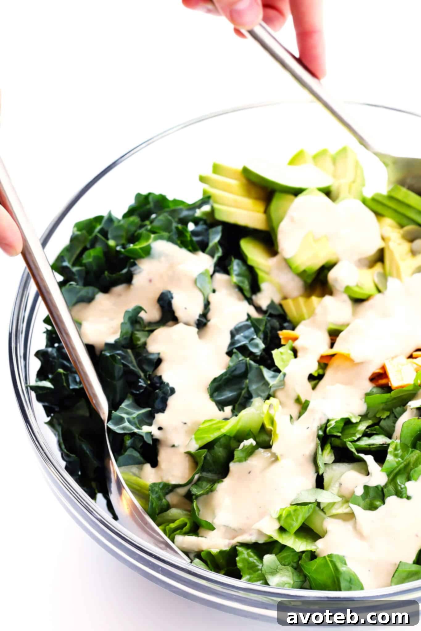 The star of the show: a creamy Greek Yogurt Caesar Dressing that perfectly lightens up this Mexican Caesar Salad while enhancing its flavors.