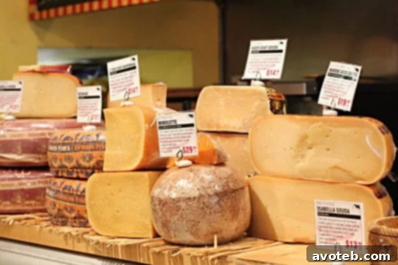 Variety of cheeses at Murray's Another view of the diverse cheese varieties at Murray's