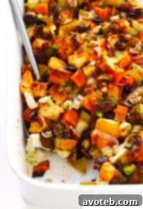 Thanksgiving Sausage Stuffing with sweet potatoes and herbs