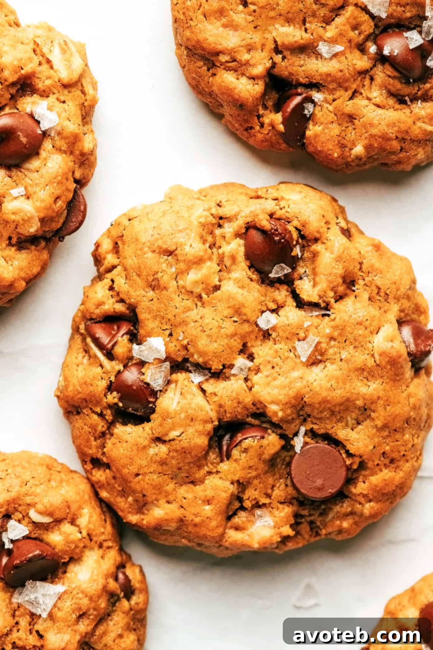 Healthy Peanut Butter Cookies with Chocolate Chips and Sea Salt Closeup