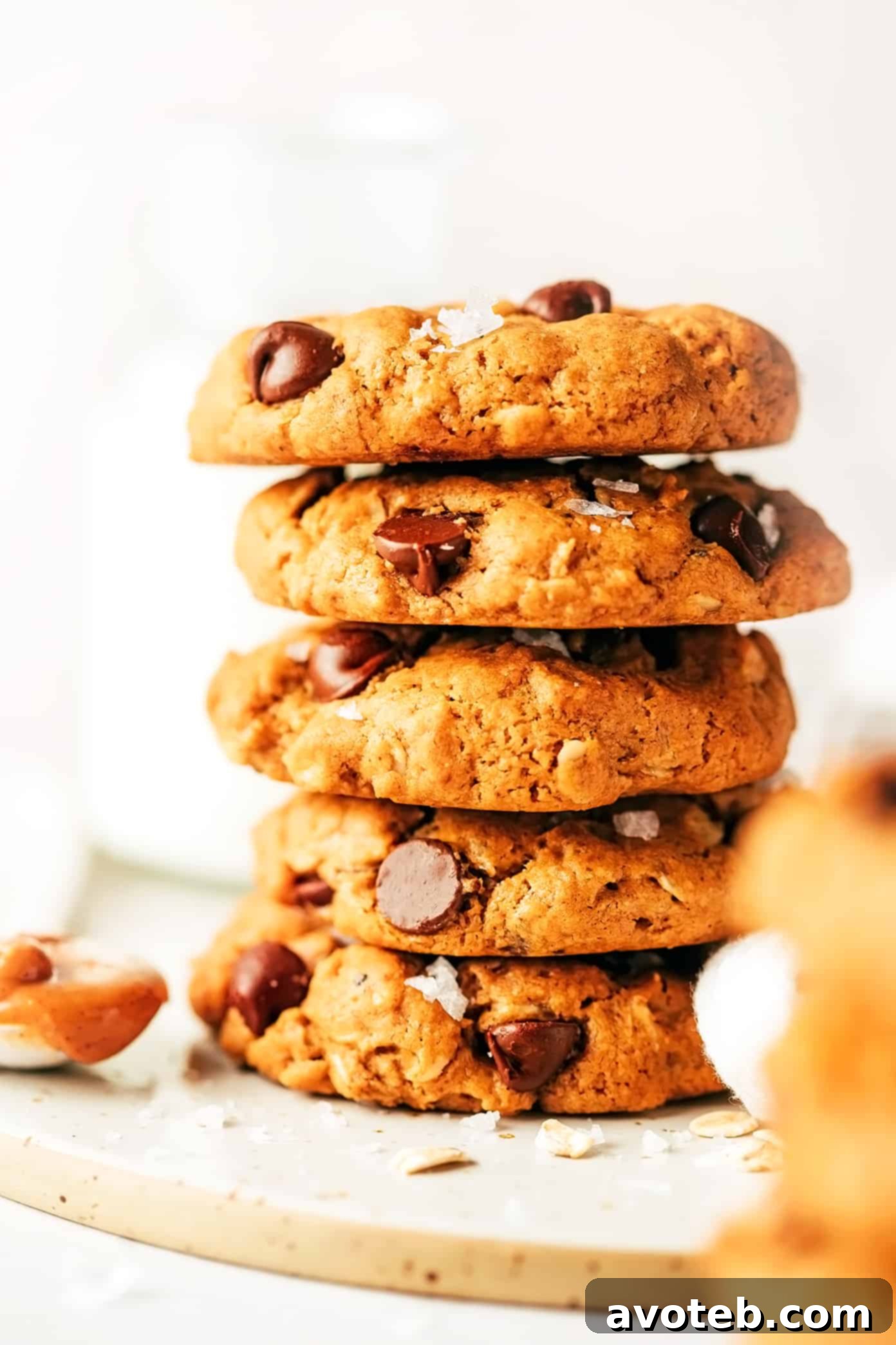 Healthy Peanut Butter Chocolate Chip Cookies in Stack