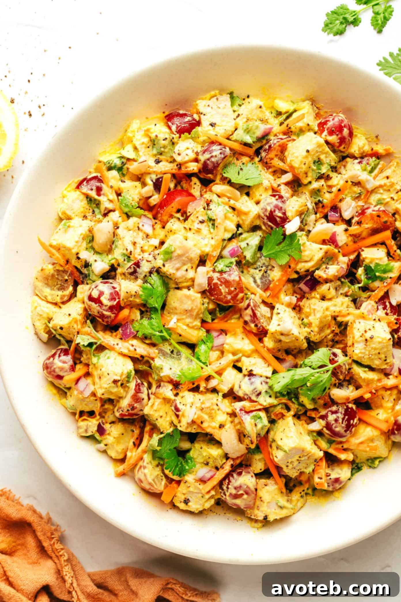 A plate featuring the Trader Joe's copycat curry chicken salad.