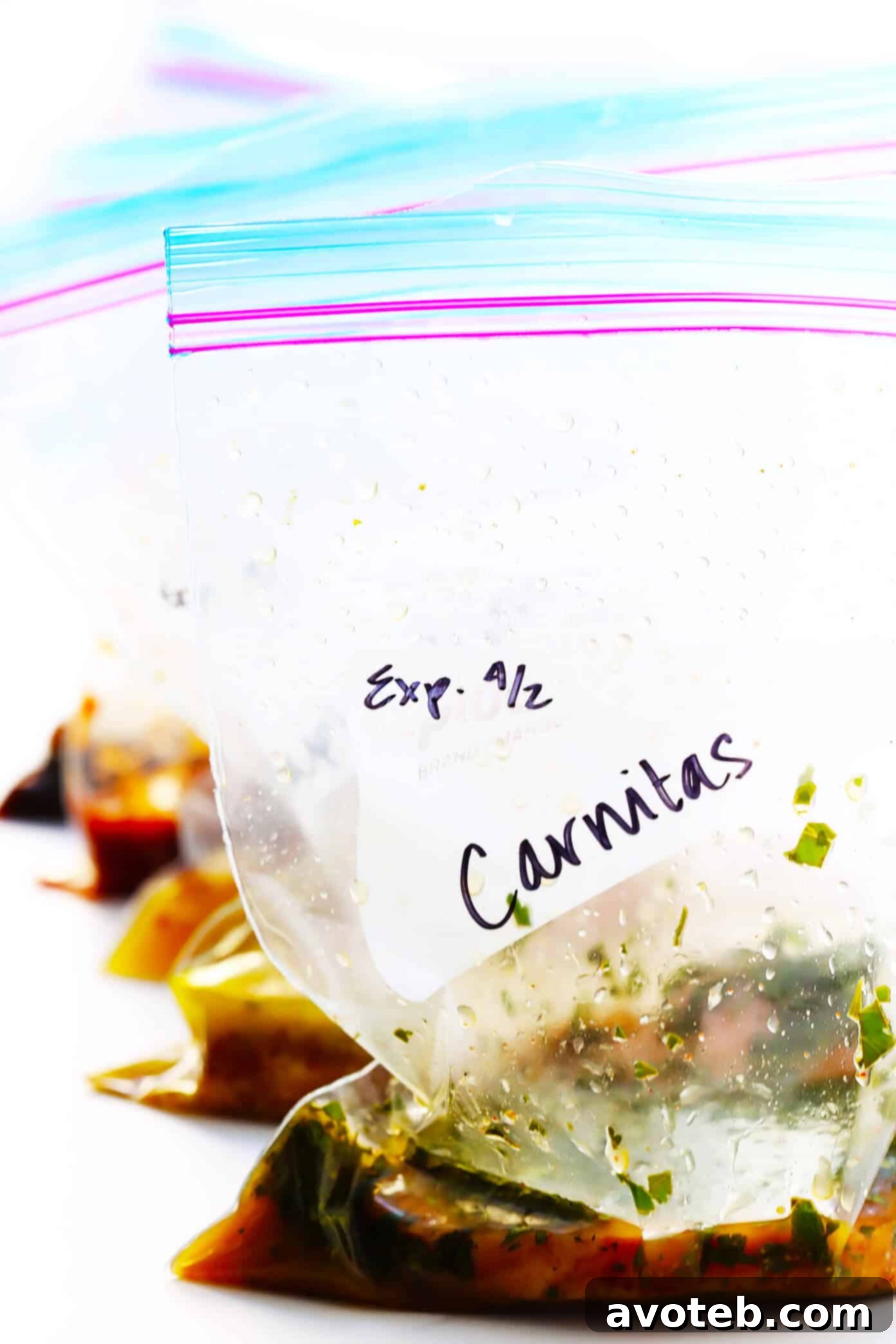 An array of ingredients for 5 distinct pork marinades: Moo Shu, BBQ, Pineapple Ginger, Maple Dijon, and Carnitas. Each offers a unique flavor profile.