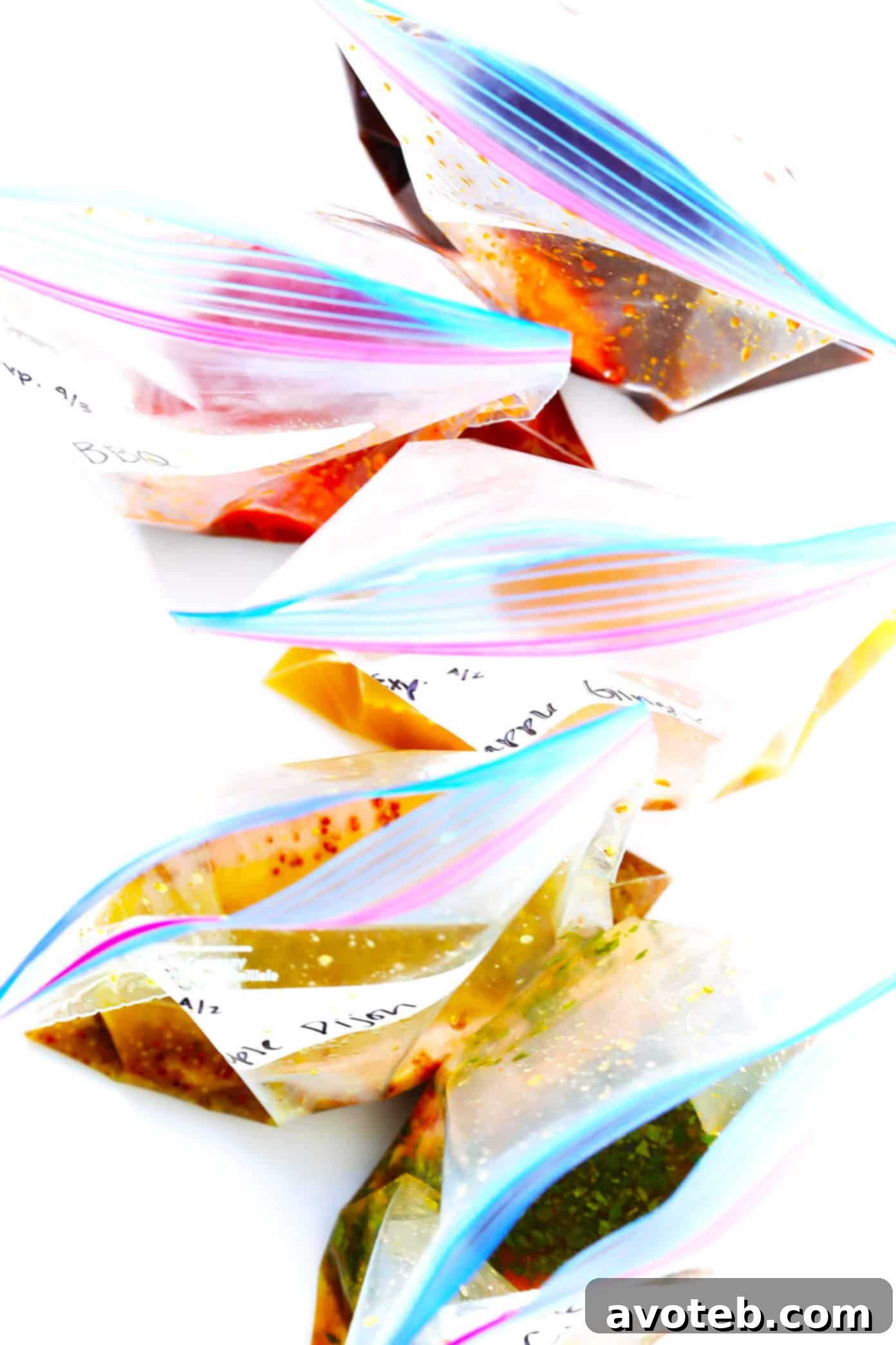 A selection of marinated pork cuts in freezer bags, showcasing convenient meal prep for delicious pork dishes.